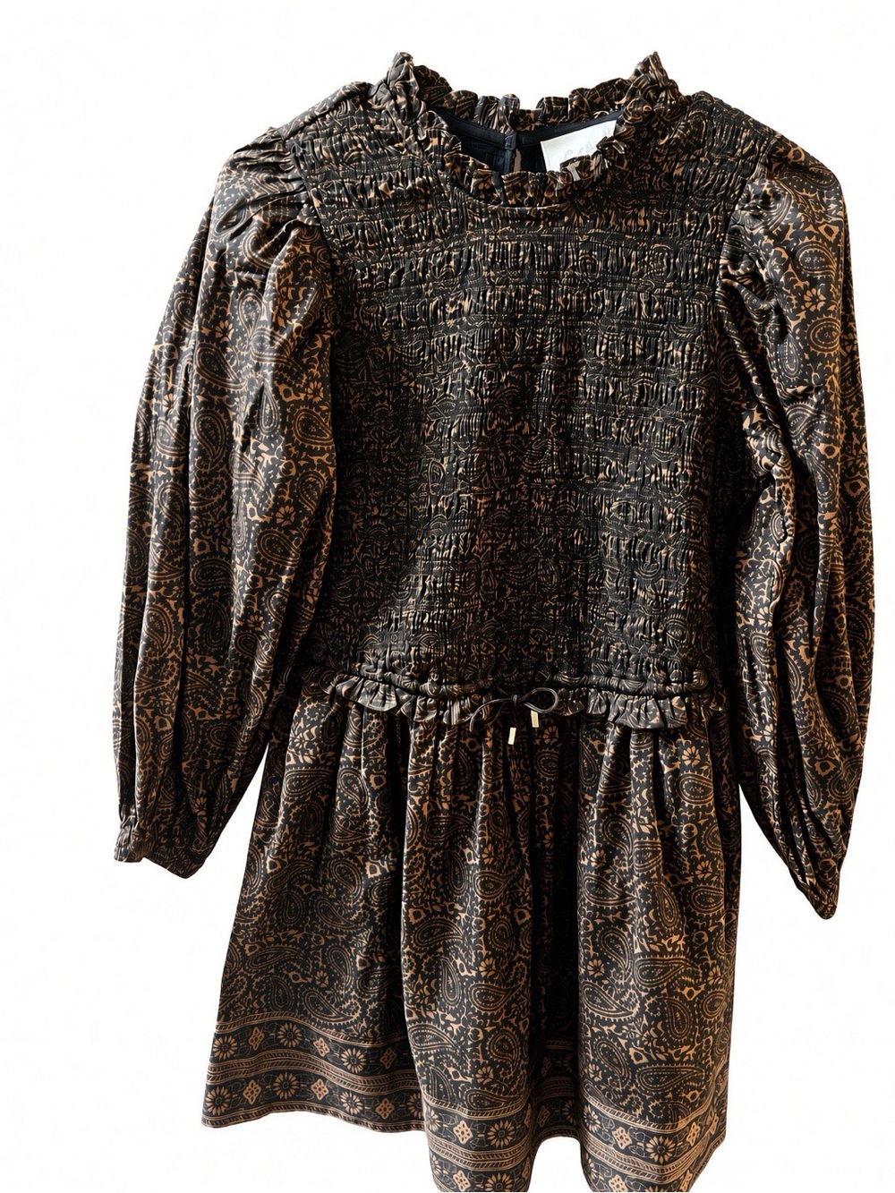Cleobella Paisley Smocked Puff Sleeve Mini Dress S NWOT Organic Boh